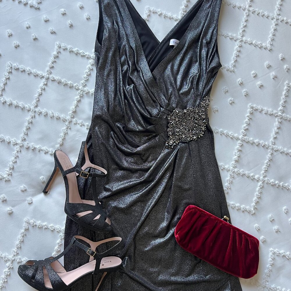 Calvin Klein Cocktail dress silver & black with embellishment Size 8